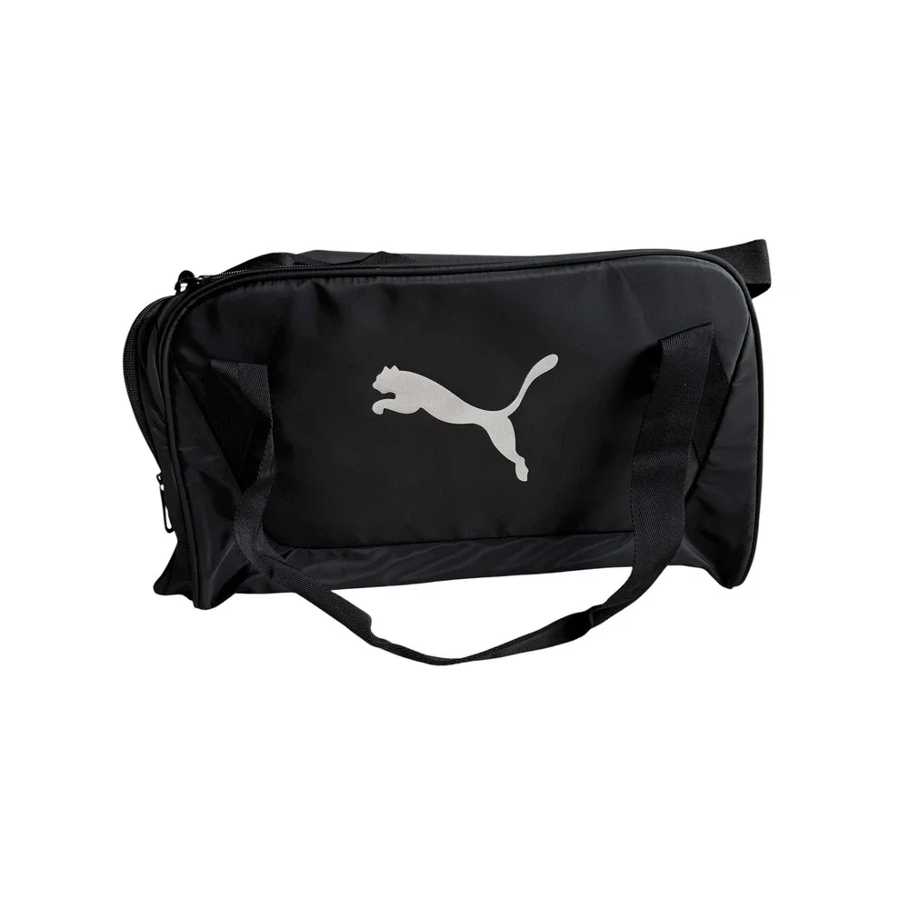 PUMA Duffel Bag Black Silver Logo Adjustable Strap Unisex OS NWT Gym Workout New
